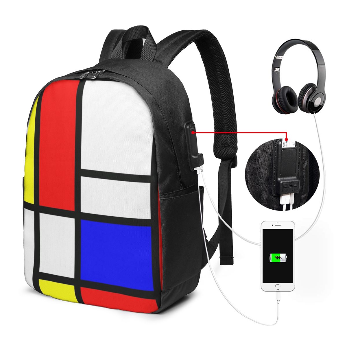 Women Bags For Travel - Piet Mondrian Composition Backpack Travel Notebook