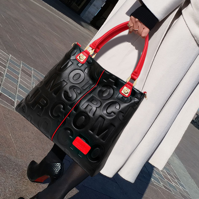 Women'S Work Bags Tote - Genuine Cowhide Embossed Letter Tote Bag